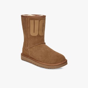 Ugg Classic Short Rubber Logo Women Classic Boots Brown (2904QWBFO)